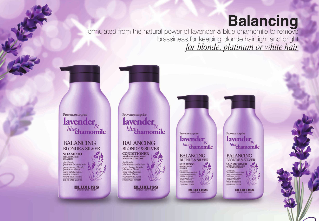 LUXLISS Balancing Blonde &amp; Silver Shampoo And Conditioner Set Lavender Chamomile Natural Herbal Purple Shampoo