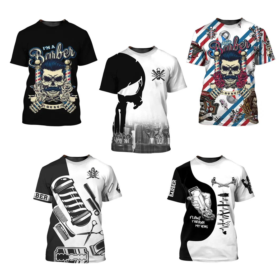 Professional Salon Barber Apparel T-Shirt Design Custom Logo Barber Shop Old School Hair Cutting Barber Uniform T Shirts for Men