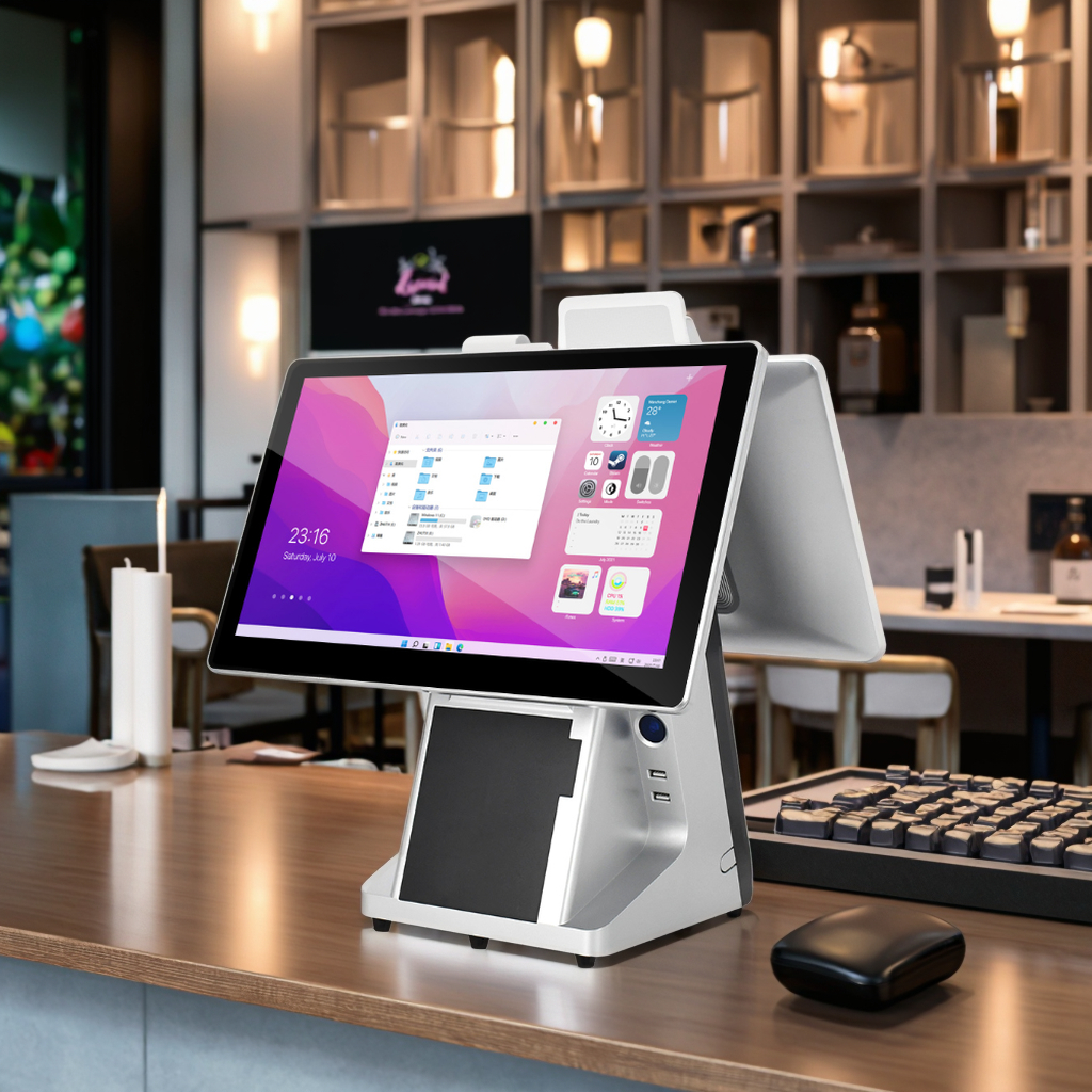 Cash Register Terminal Android Windows 15.6inch Dual Touch Screen POS System For Restaurants Stores And Beauty Hair Salon