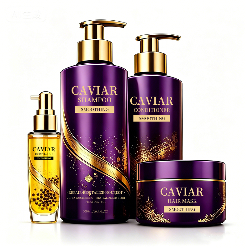 Luxury Caviar Hair Treatment Set Shampoo Mask and Hair Oil Deep Nourish Smooth Shine Salon Professional Private Label