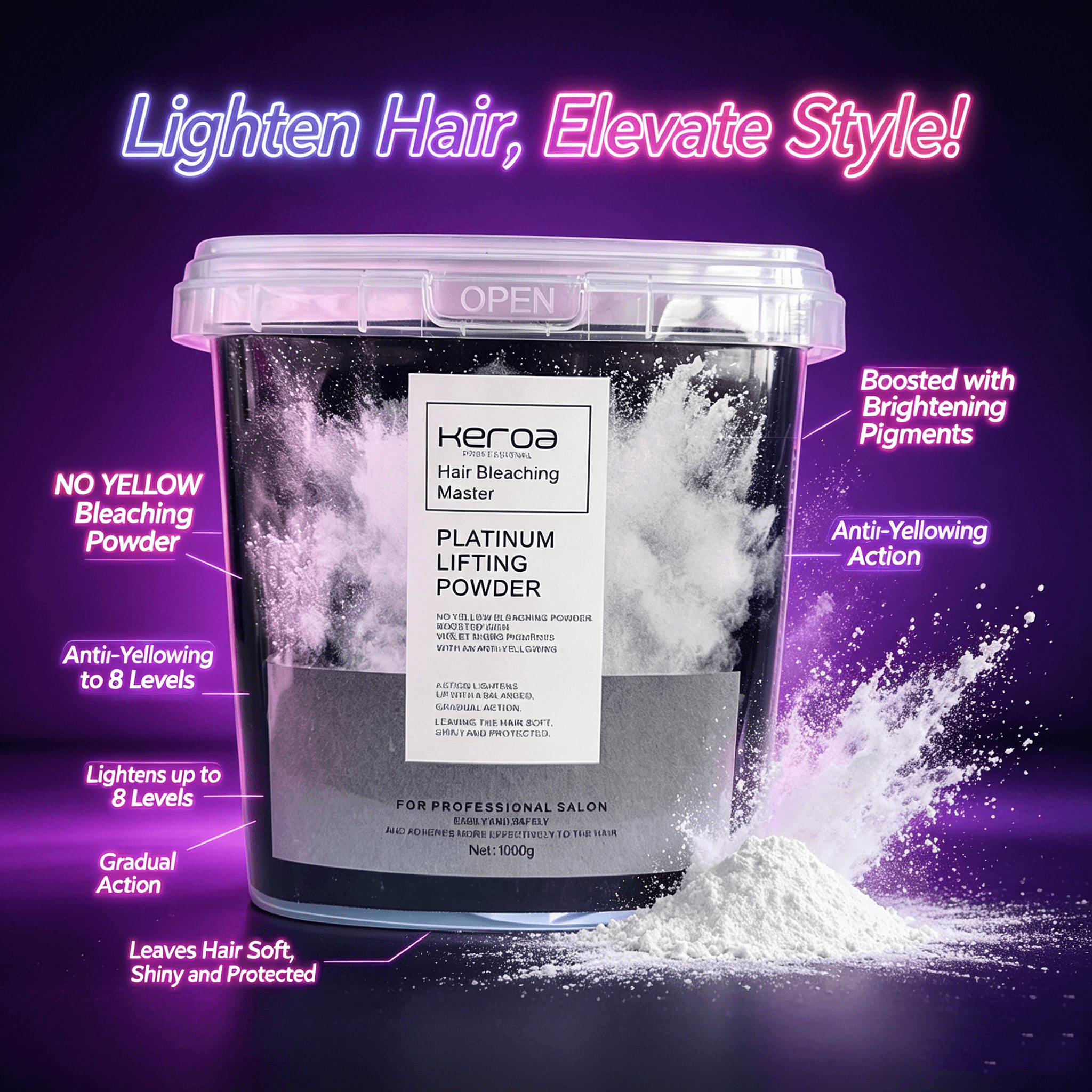Professional Salon Hair Bleach Powder Keroa Platinum Lifting Powder No Yellow Tone 1kg Bulk