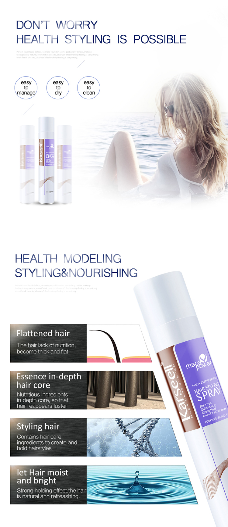 Karseell Professional 380ml Maca Power Hair Styling Spray for Making Your Hair Styling &amp; Nourishing