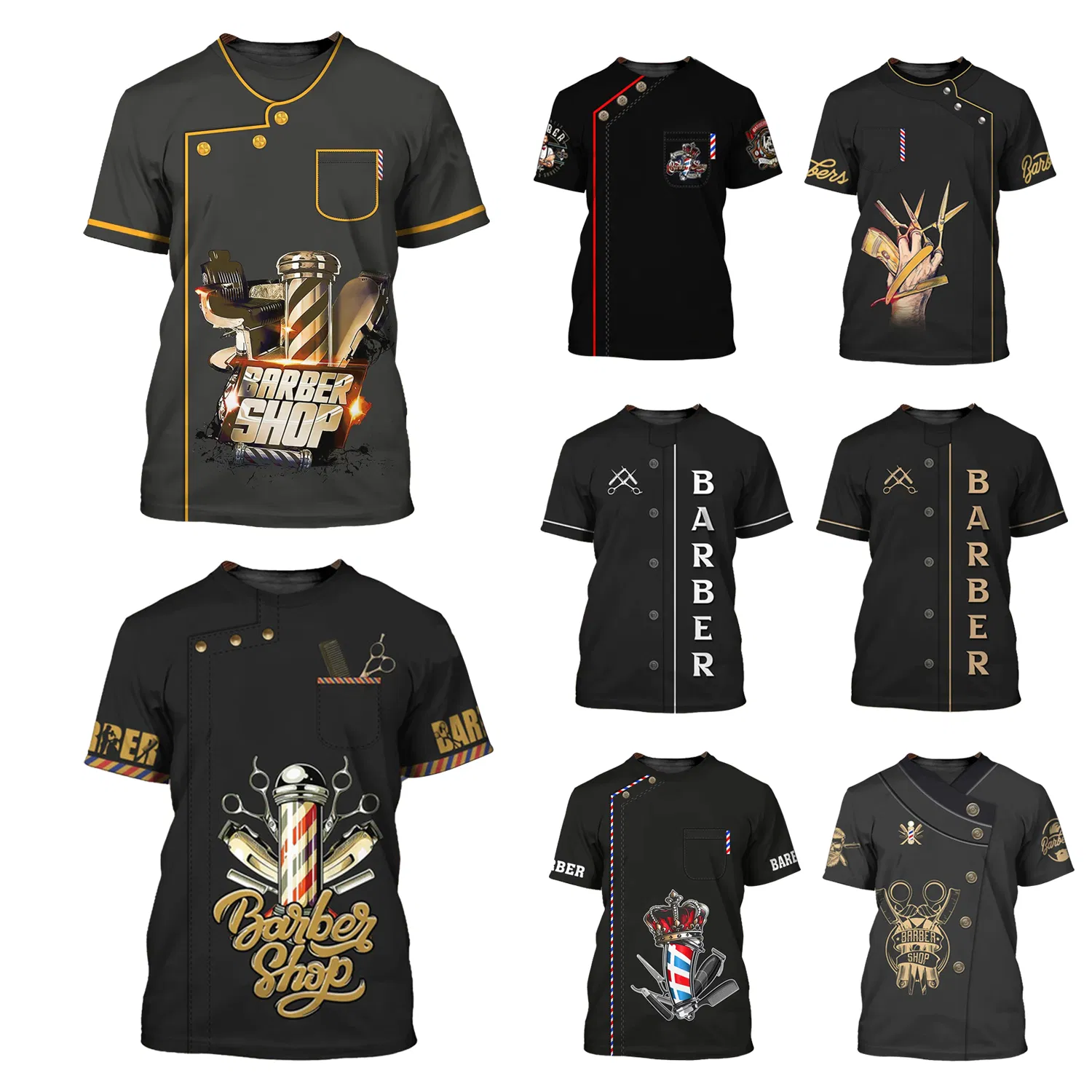 Professional Salon Barber Apparel T-Shirt Design Custom Logo Barber Shop Old School Hair Cutting Barber Uniform T Shirts for Men