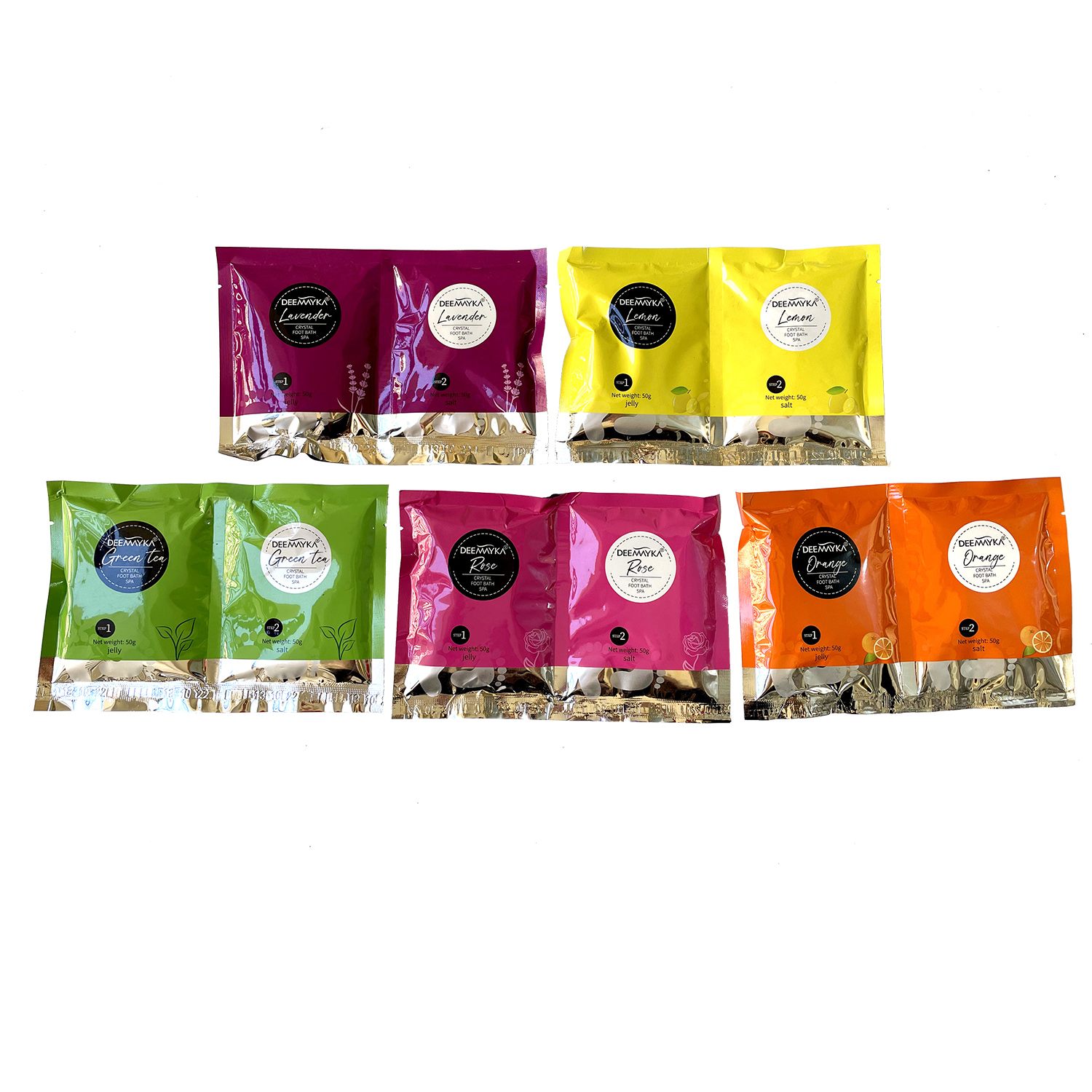 Private Label Wholesale 50g+50g Magical Moisturizing Whitening OEM Crystal Jelly Foot Bath Spa Salt Soak Foot Bath SPA