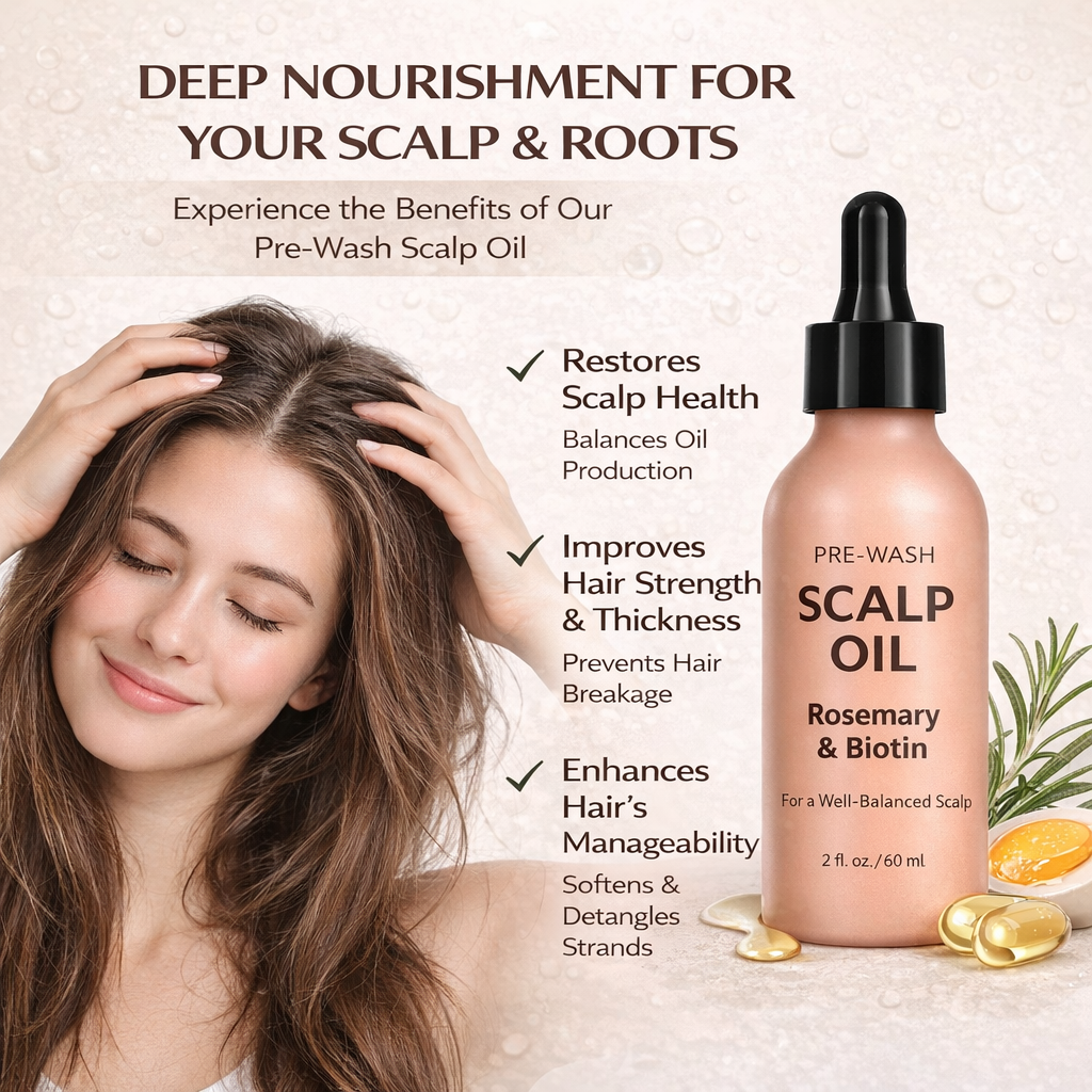 Private Label Rosemary Hair Growth Oil, Pre-Wash Scalp Treatment with Castor Oil, Biotin & Jojoba, Root Strengthening Formula
