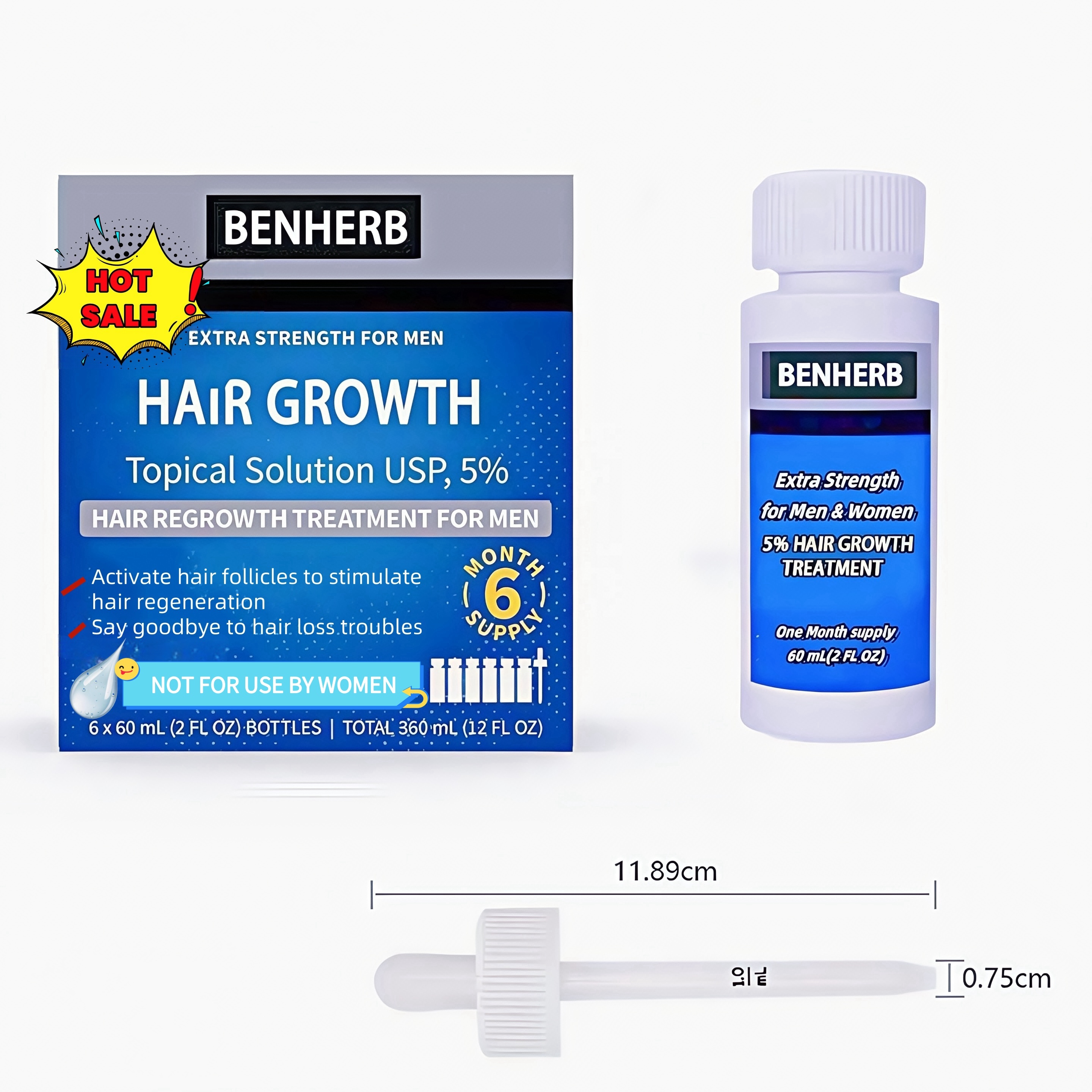 2025 Stock 6-in-1 Professional Herbal Nourishing Hair-Repairing Hair Care Kit Hair Growth Regrowth 5% Liquid Solution 60ml