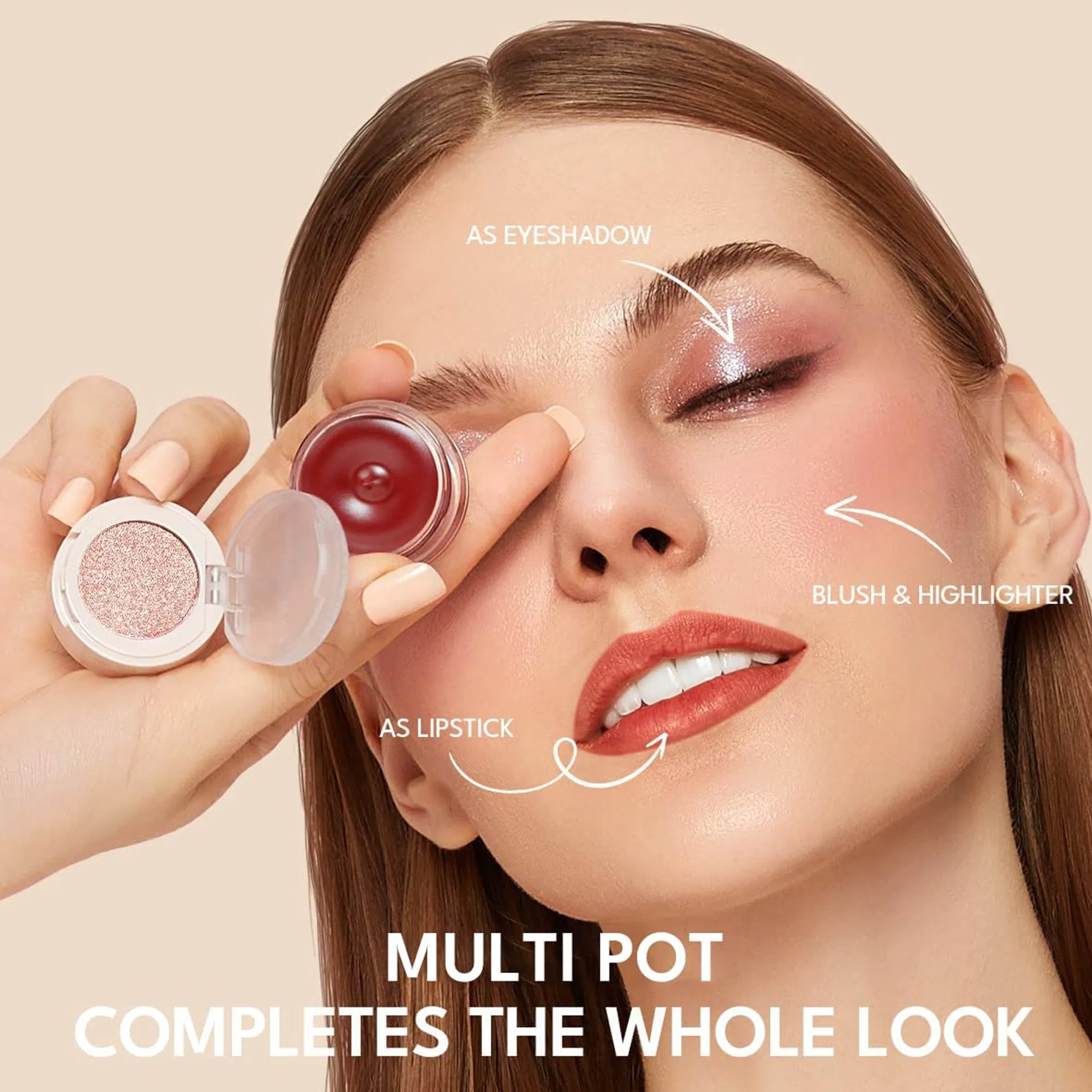 Professional Multi-Used Makeup Eyeshadow Blush Lipstick for Face and Eyes, Cosmetic Kit with Eyeshadow and Brush, Blush with 2 Ends Brush