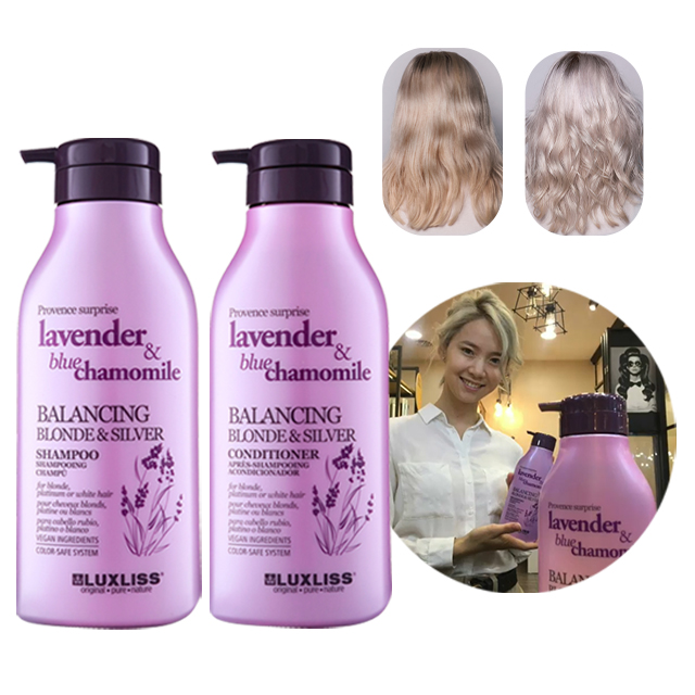 LUXLISS Balancing Blonde &amp; Silver Shampoo And Conditioner Set Lavender Chamomile Natural Herbal Purple Shampoo