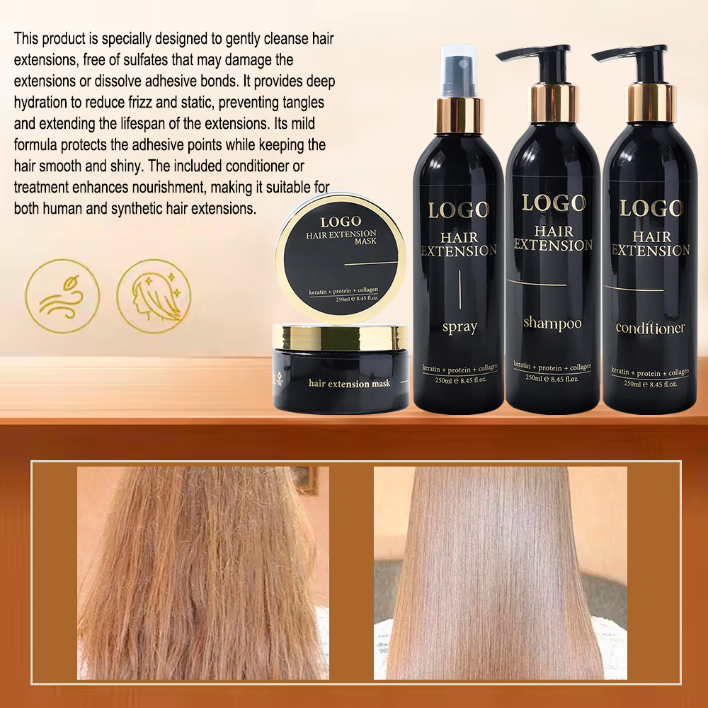 Manufacturer OEM Scent Hydrate Smooth Shiny Hair Care Products Keratin Hair Extension Mask Shampoo and Conditioner Kit for Salon