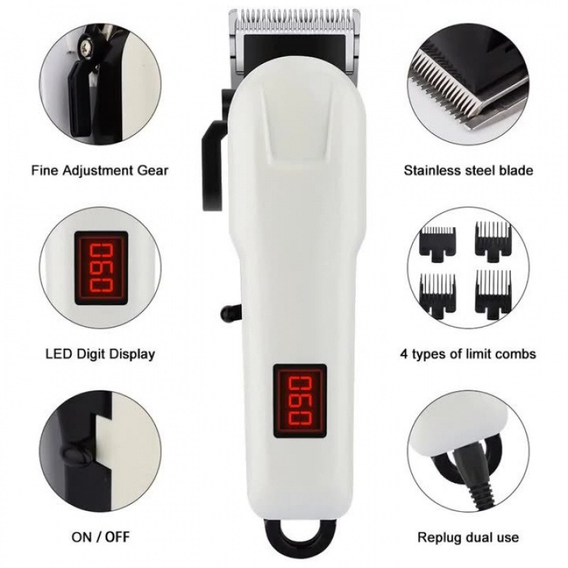 Professional Cordless Hair Clipper with LED Digital Display, Electric Hair Trimmer Rechargeable Hair Cutting Machine Low Noise Barber Shaver Salon Household Gro