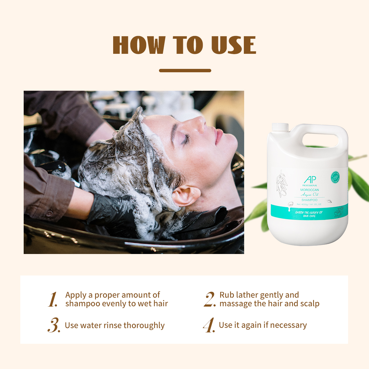 AP Top Selling Private Label Sulfate Free Paraben Free Argan Oil Moisturizing and Nourishing Salon Bulk Gallon Hair Shampoo