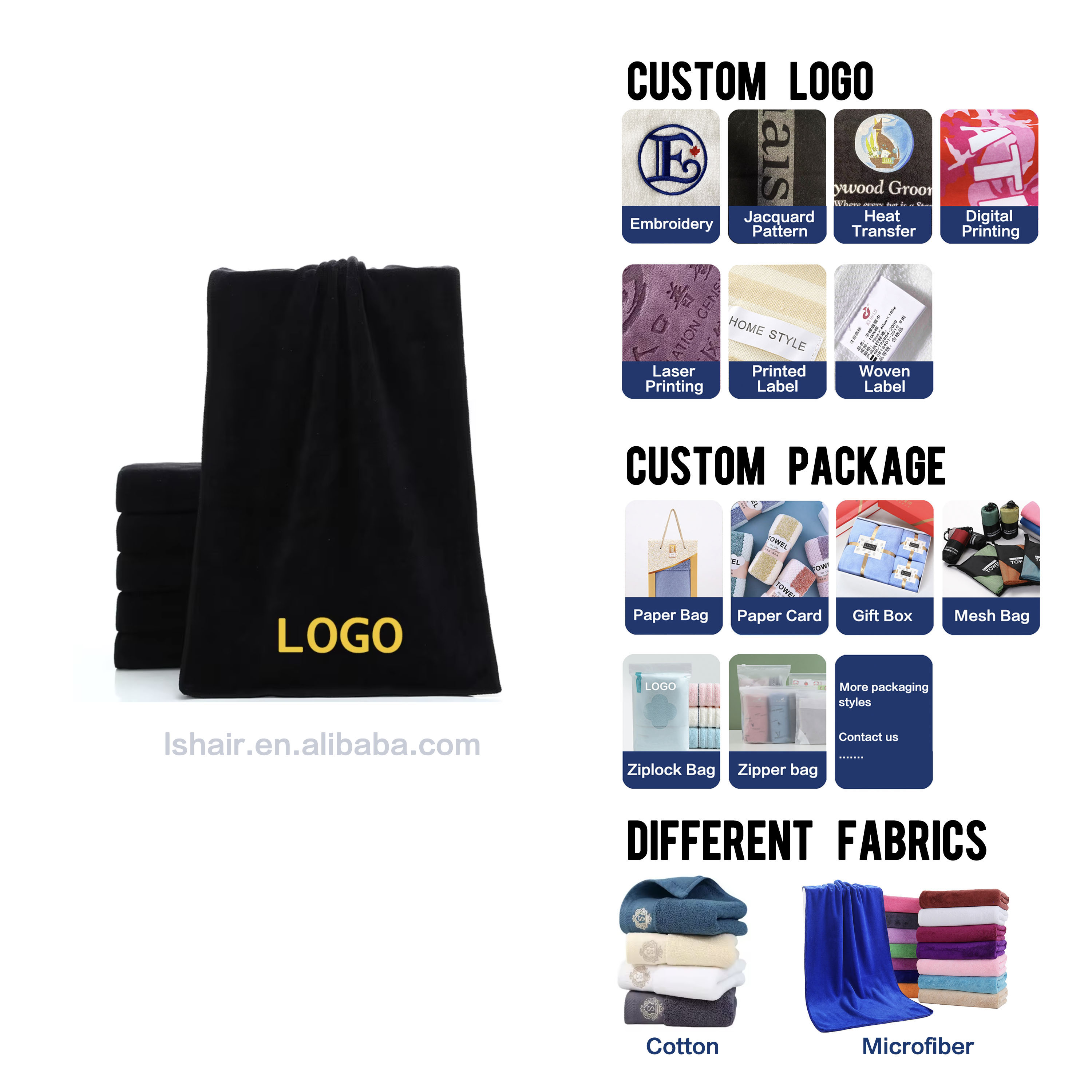 Wholesale Soft Absorb Water Beauty Hand Face Black Salon Hair Towel for Barber Nail Spa Custom logo Spa Cotton Towels