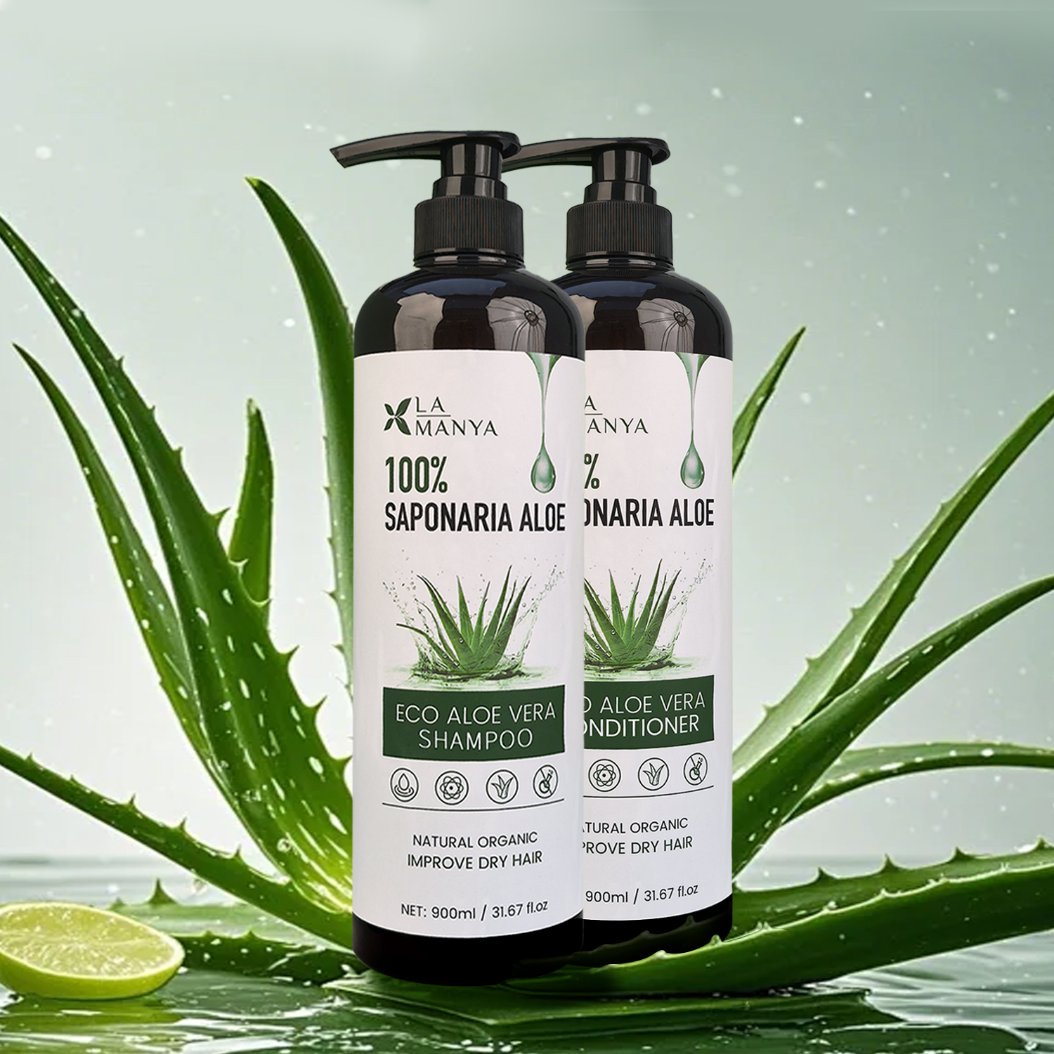 Factory Wholesale Custom 100% Natural Herbal Hair Care Set Moisturizing Anti Frizz Aloe Vera Shampoo and Conditioner for Salon