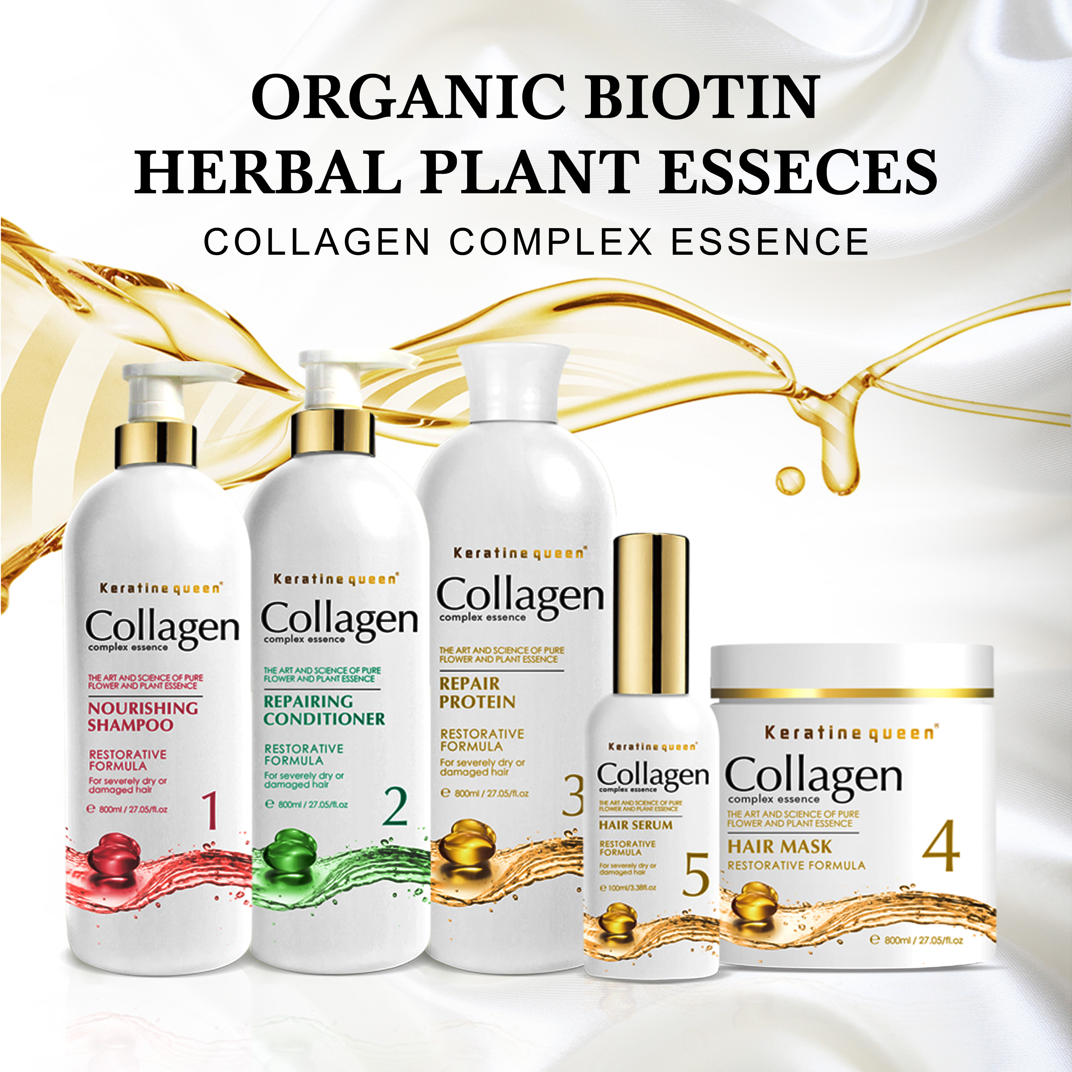 OEM Private Label 800ml*3+100ml Hair Care Kit Anti Hair Loss Anti Off Natural Herbal Keratin Serum Shampoo Hair Care Set