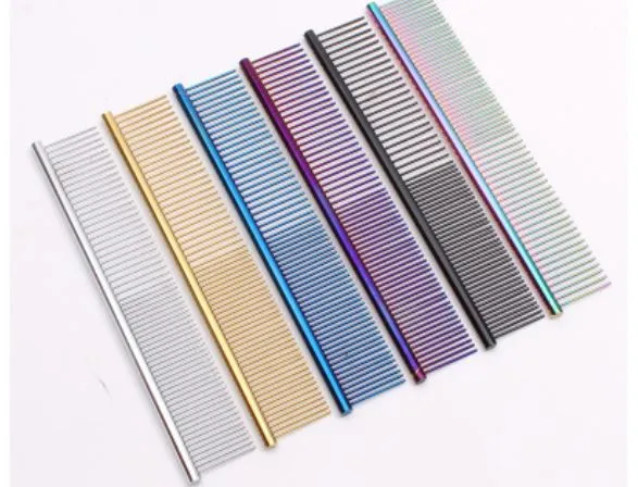 Colored Painted Stainless Steel Dog Combs Hair Massage Pet Products