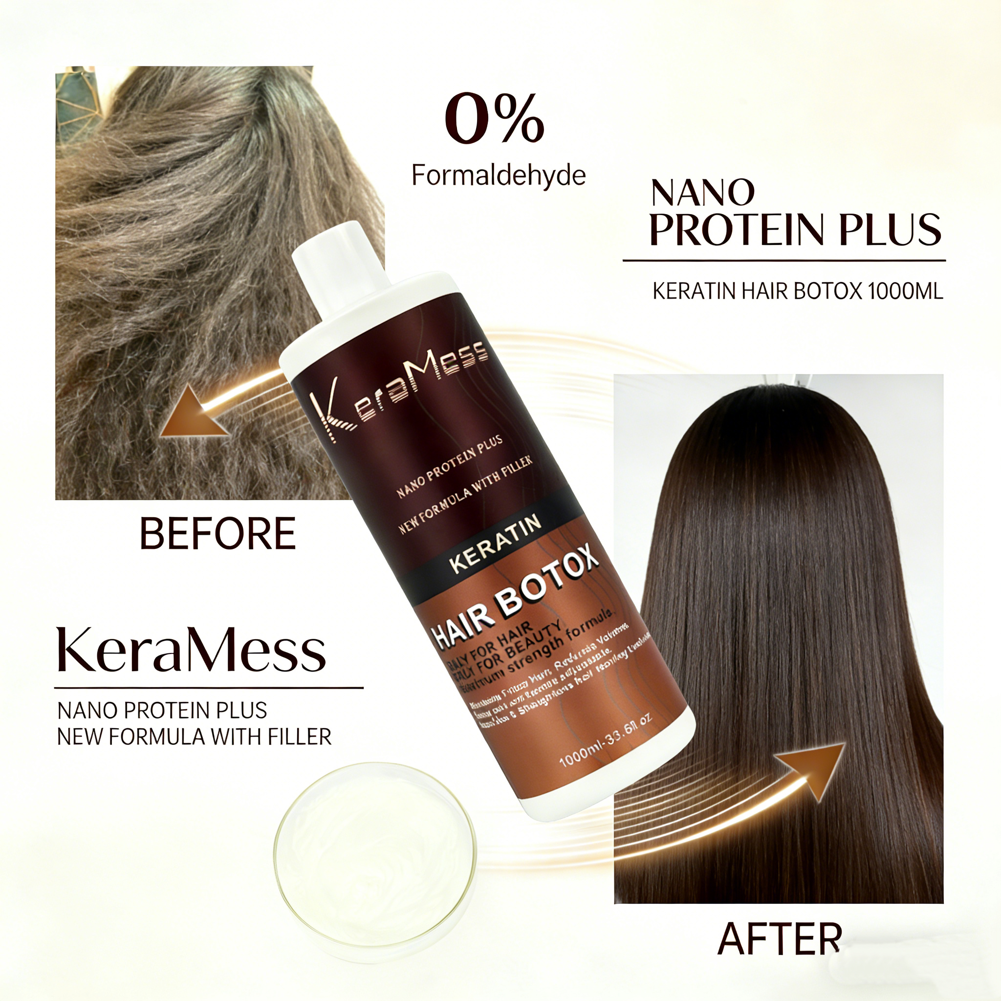 KeraMess Ultimate Brazilian Smoothing Therapy Formaldehyde Free Nano Keratin Salon Hair Straightening &amp; Deep Repair Treatment