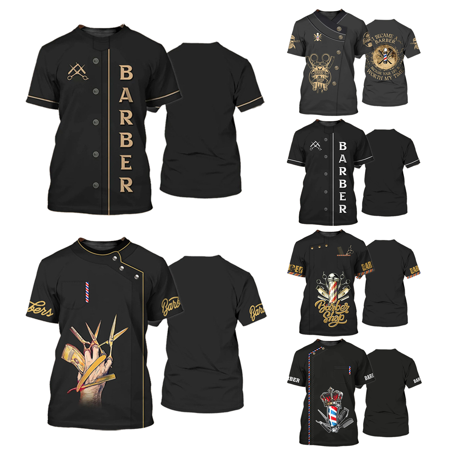 Professional Salon Barber Apparel T-Shirt Design Custom Logo Barber Shop Old School Hair Cutting Barber Uniform T Shirts for Men