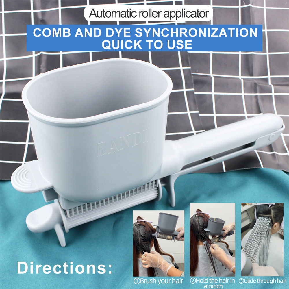 Automatic 2-in-1 Roller Brush Bowl Comb Cover Plastic Hair Dye Set with Color Mixing Feature for Salon Use