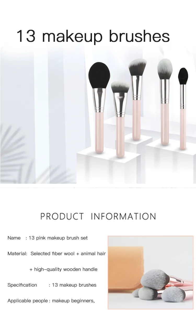 Easily Grasp Powder Brush Sets Makeup Private Label 13 PCS Pink Makeup Brusheshot Sale Products