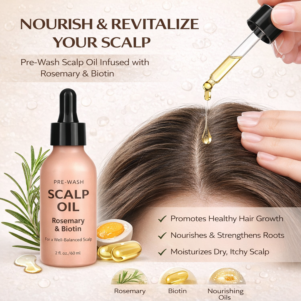 Private Label Rosemary Hair Growth Oil, Pre-Wash Scalp Treatment with Castor Oil, Biotin & Jojoba, Root Strengthening Formula