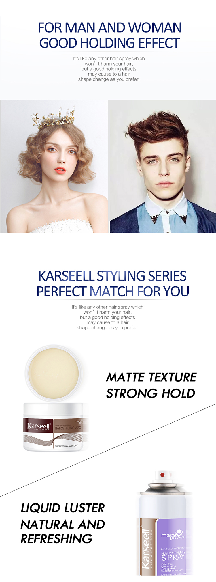 Karseell Professional 380ml Maca Power Hair Styling Spray for Making Your Hair Styling &amp; Nourishing