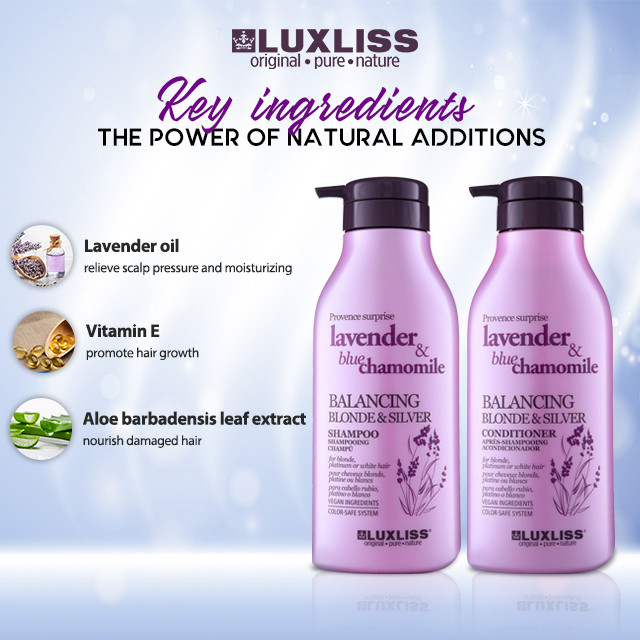 LUXLISS Balancing Blonde &amp; Silver Shampoo And Conditioner Set Lavender Chamomile Natural Herbal Purple Shampoo