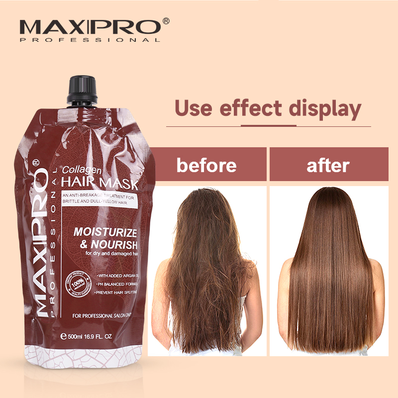MAXIPRO Natural Organic Maca Essence Hair Repair Collagen Professional Salon Keratin Argan Oil Bag Hair Mask for Damaged Hair