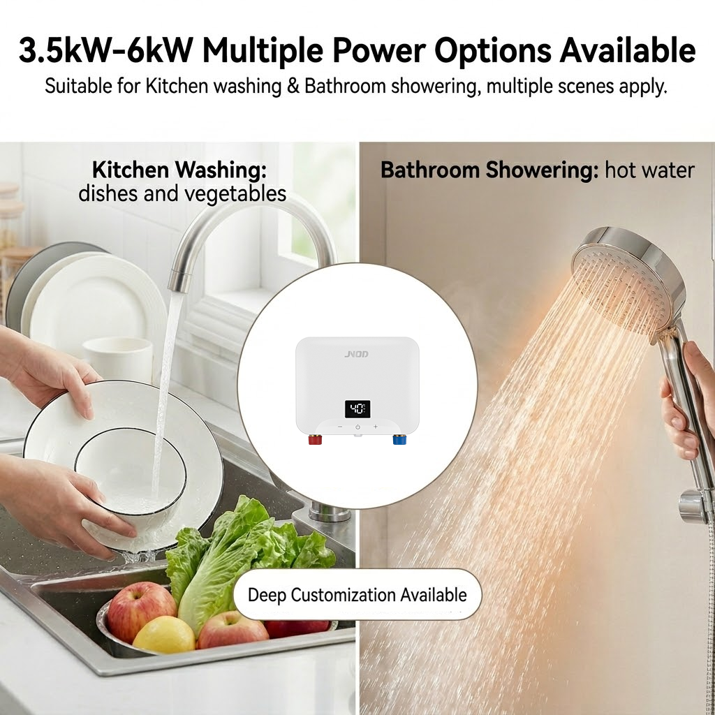 Energy Saving 220V 240V 3.5kW-6kW Tankless Water Heater Bathroom Kitchen Basin Smart Electric Instantaneous Shower Heater Geyser