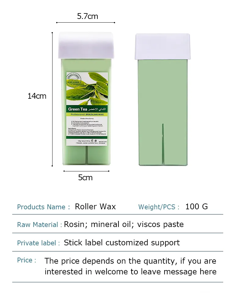 100ml Cartridge Honey Soft Hair Removal Depilatory Wax for Women and Men at Home Roller Green Tea Body Waxing