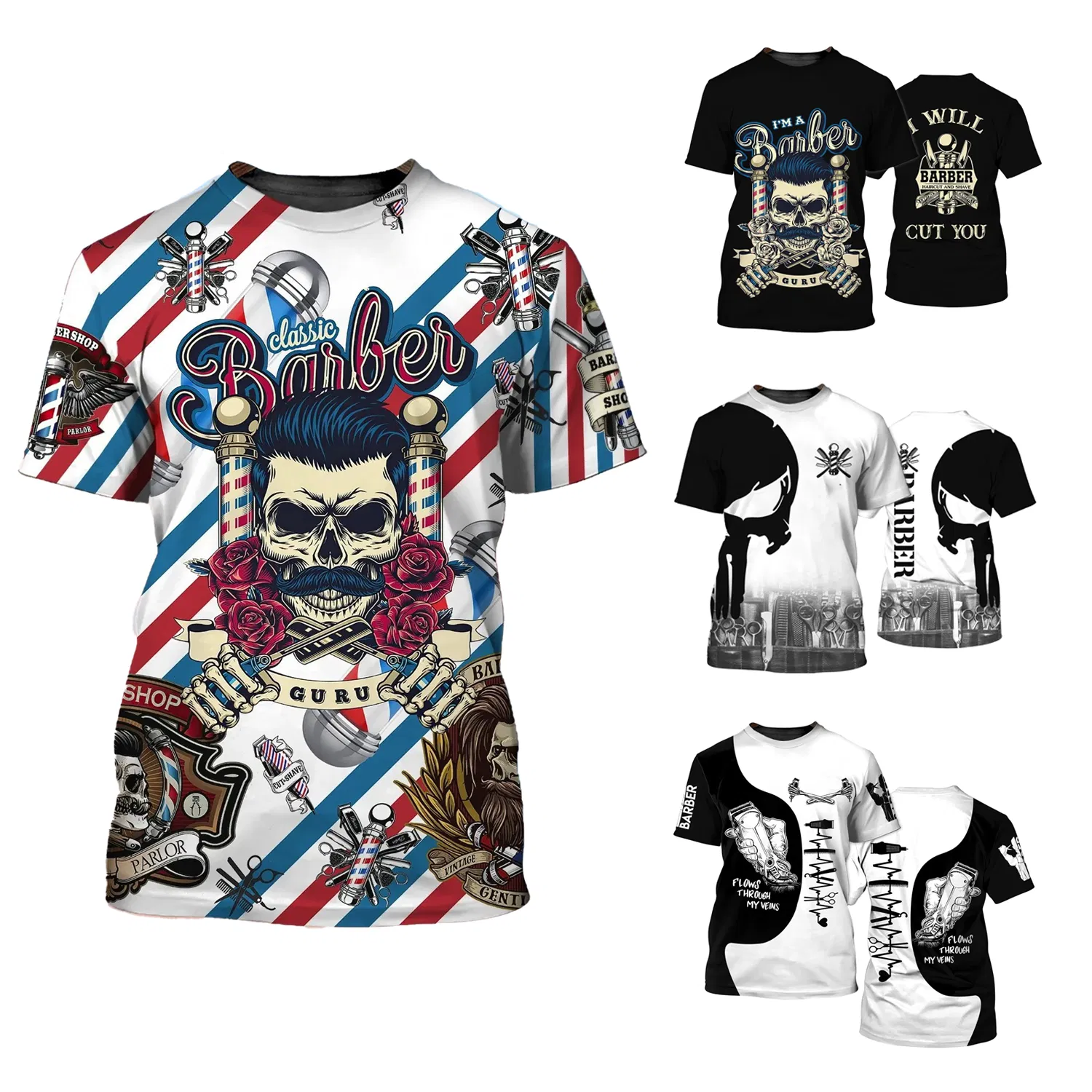 Professional Salon Barber Apparel T-Shirt Design Custom Logo Barber Shop Old School Hair Cutting Barber Uniform T Shirts for Men