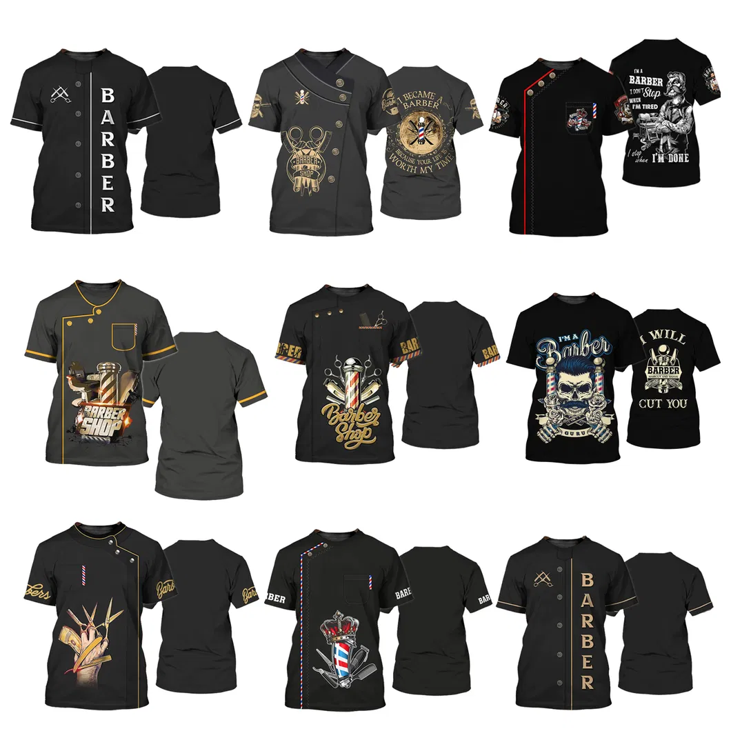 Professional Salon Barber Apparel T-Shirt Design Custom Logo Barber Shop Old School Hair Cutting Barber Uniform T Shirts for Men