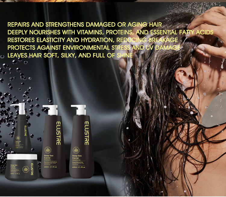 Private Label Luxury Salon Hair Care Deep Sea Black Caviar Extract Hair Care Shampoo and Conditioner Set