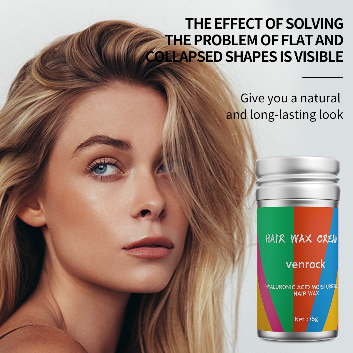 Venrock Hyaluronic Acid Moisturizing Hair Wax Cream 75g Strong Hold 24H Anti Frizz Non Sticky Styling Wax for All Hair Types