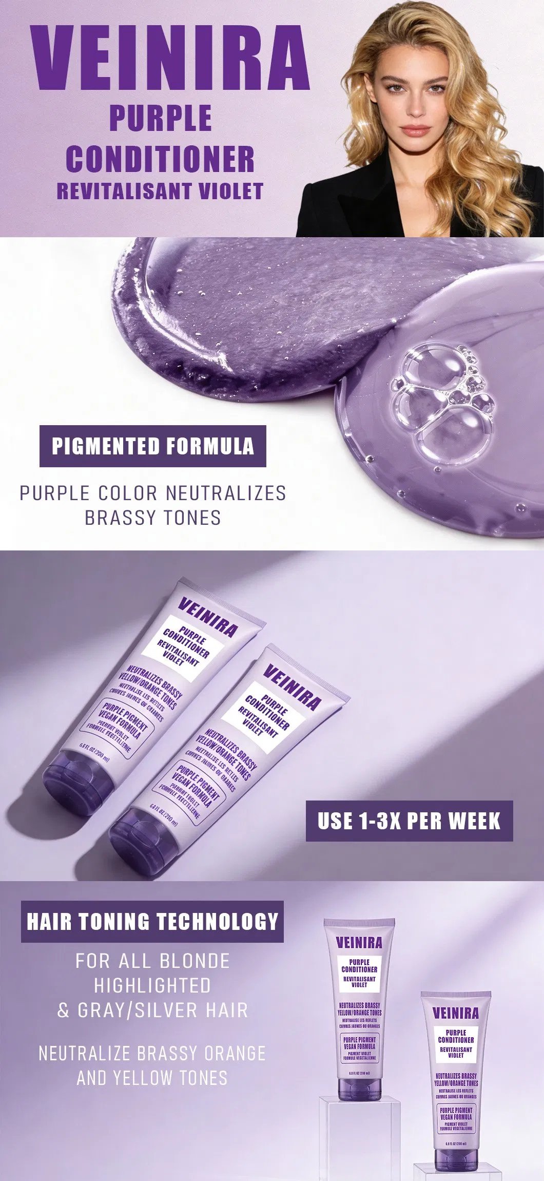 Vegan Purple Pigment Hair Conditioner Professional Hair Care Cosmetics