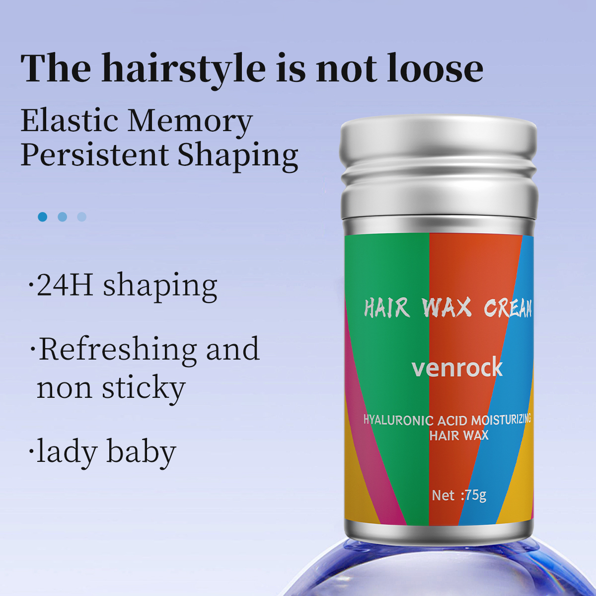 Venrock Hyaluronic Acid Moisturizing Hair Wax Cream 75g Strong Hold 24H Anti Frizz Non Sticky Styling Wax for All Hair Types