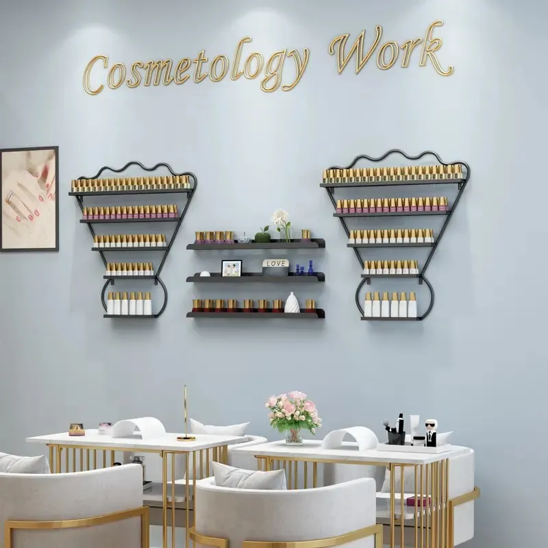 Modern Art Elegant Cosmetic Beauty Product Nail Salon Storage Display Rack
