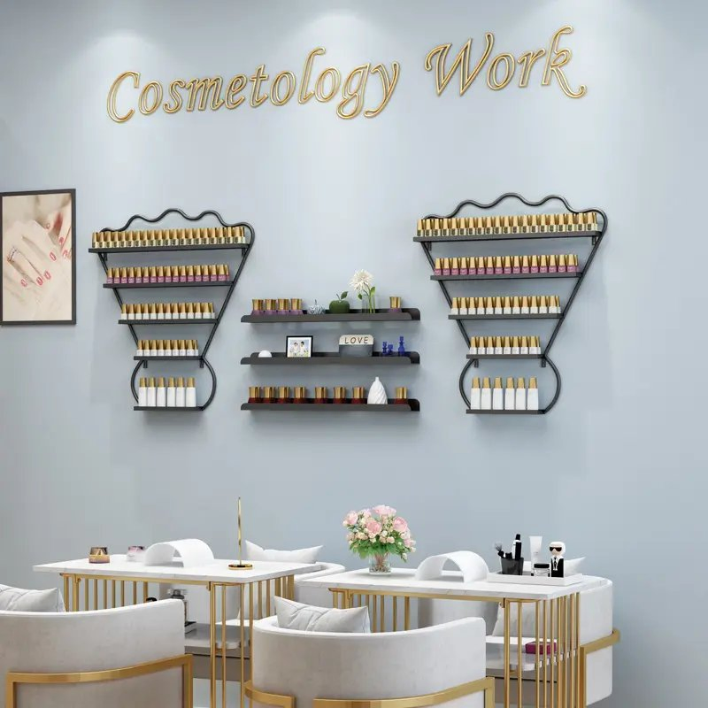 Modern Art Elegant Cosmetic Beauty Product Nail Salon Storage Display Rack