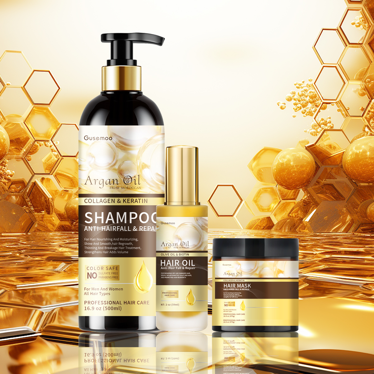 100% Organic Salon Quality Argan Oil Keratin Collagen Anti-hair Loss Repair Shampoo and Conditioner for Hair Treatment Care Set