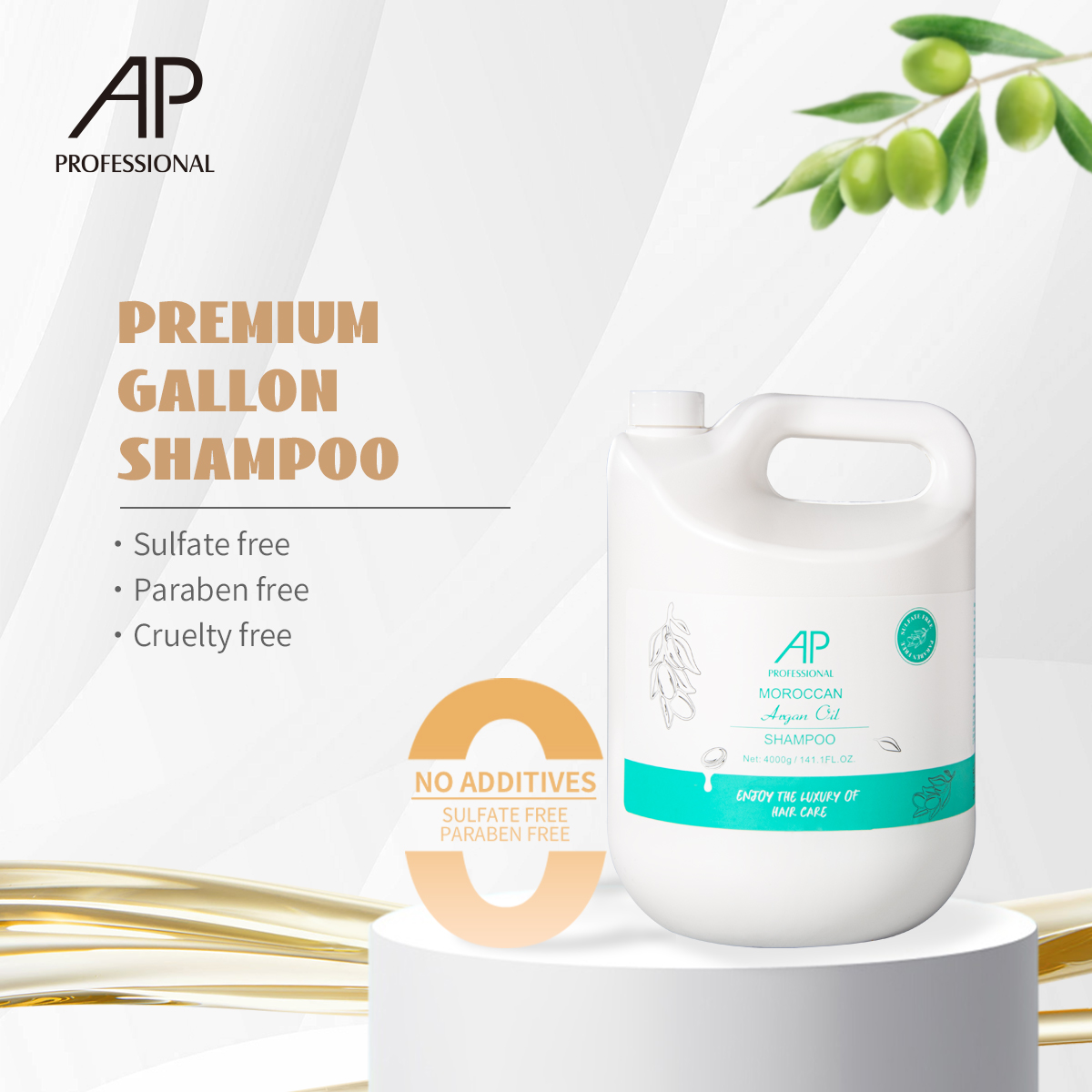 AP Top Selling Private Label Sulfate Free Paraben Free Argan Oil Moisturizing and Nourishing Salon Bulk Gallon Hair Shampoo