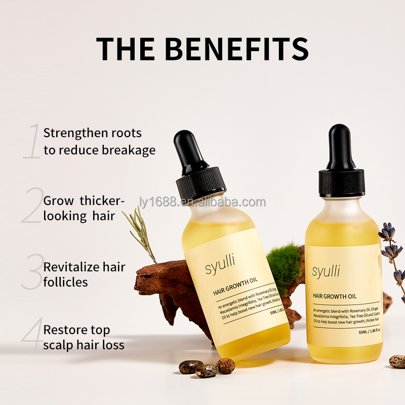 Private Label Natural Rosemary Peppermint Ginger Castor Oil Anti Fall Hair Treatment Serum Hair Growth Oil