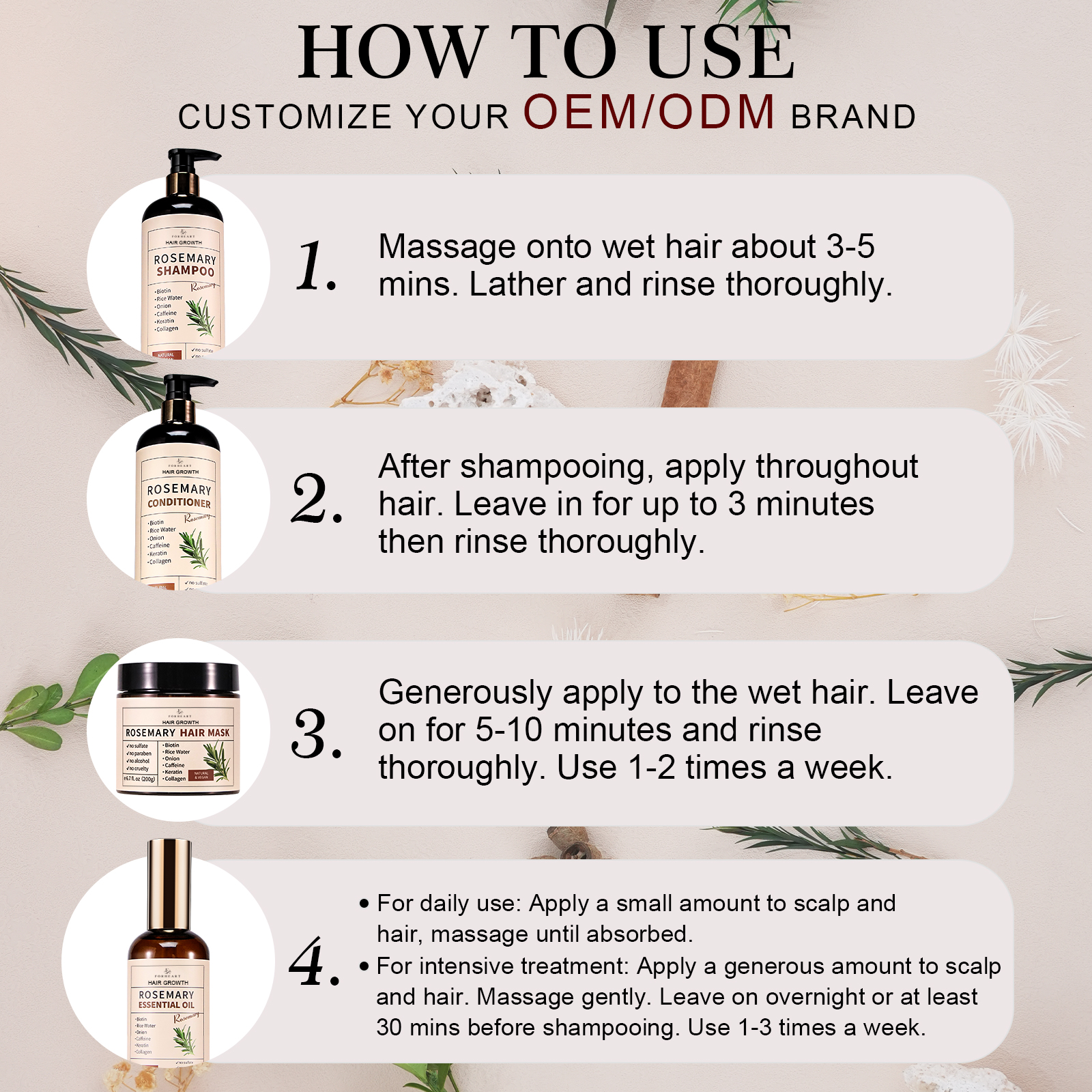 Private Label Rosemary Hair Growth Shampoo Sulfate-Free Hair Repair Shampoo Custom Peppermint &amp; Rosemary Essential Oil Shampoo