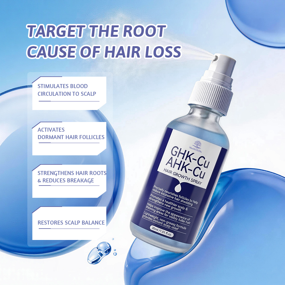 Natural GHK-Cu Copper Peptide Hair Growth Serum With Biotin Herbal Scalp Repair Treatment Paraben Free Hair Care Spray OEM