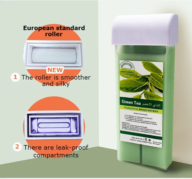100ml Cartridge Honey Soft Hair Removal Depilatory Wax for Women and Men at Home Roller Green Tea Body Waxing