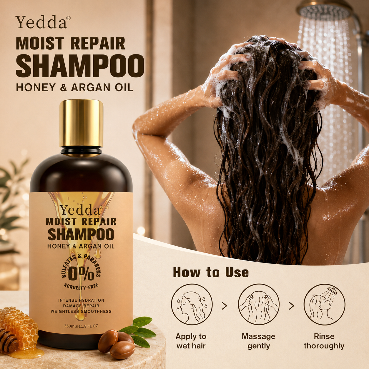 Low MOQ Available Custom Logo Honey Argan Oil Shampoo Wholesale Professional Hair Damage Repair Deep Conditioner Salon Set