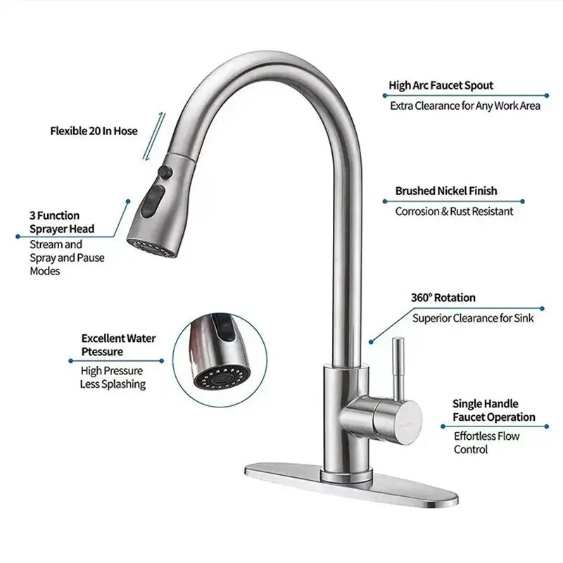Wholesale Stainless Steel Water Tap Kitchen Taps Pull Out  Sink Faucets Manufacturer, Manufacturers