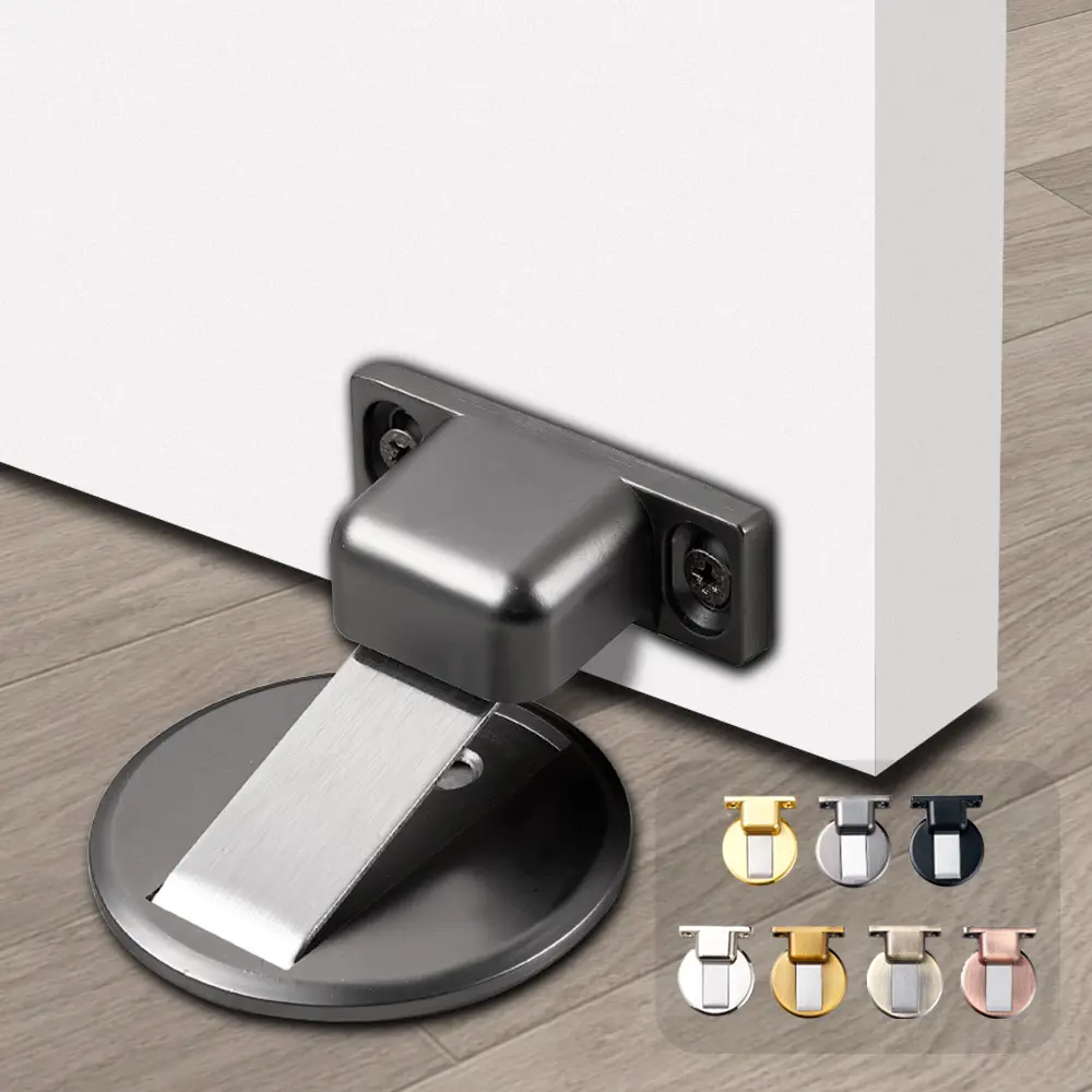 High-Quality Modern stainless steel Design Adjustable Door Holder with Non-Punch Sticker Furniture Heavy Duty Magnetic Door Stopper Factories, Factory