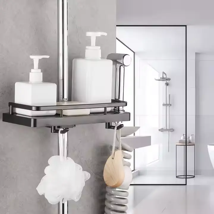 Wholesale Shower Rod Rack No Drilling Shelf Hanging black Shower Caddy Suppliers, Supplier