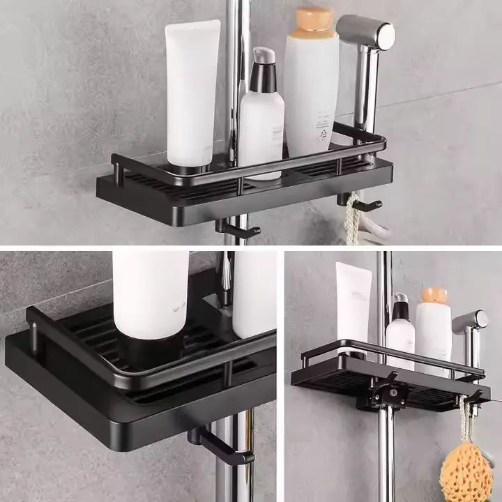 Wholesale Shower Rod Rack No Drilling Shelf Hanging black Shower Caddy Suppliers, Supplier