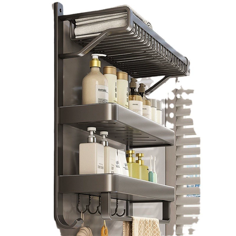 China Bathroom gun gray towel rack Double triple wall shelf Manufacturers, Factory