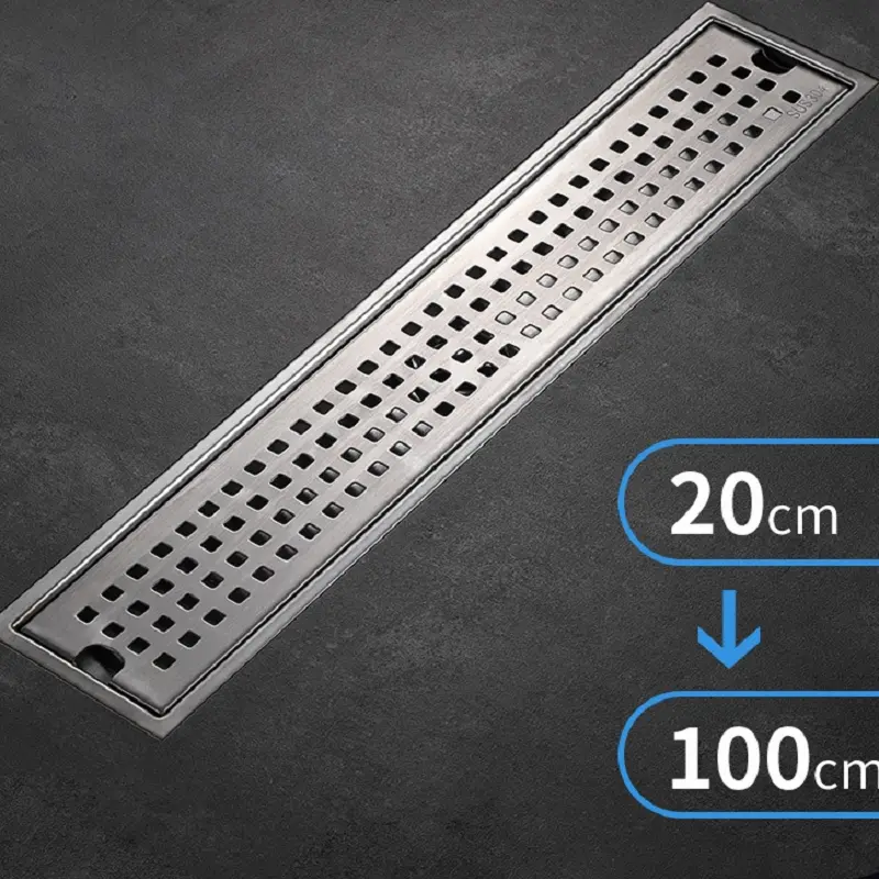 High-Quality Bathroom SUS304 shower rectangle floor drain cover anti odor stainless steel bathroom long floor drain Factories, Suppliers